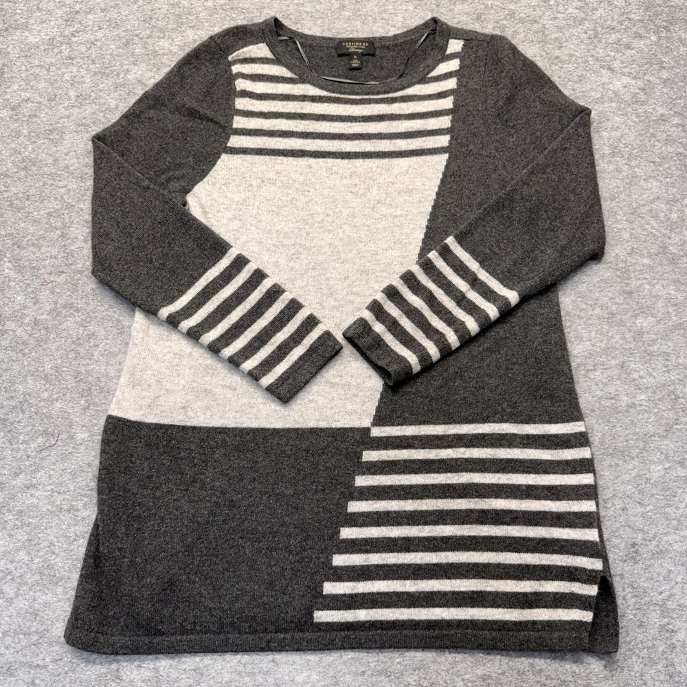 Charter Club Sweater Women XL Colorblock 100% Cashmere Gray Striped Pullover